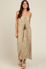 Olive Paisley Print Halter Midi Dress