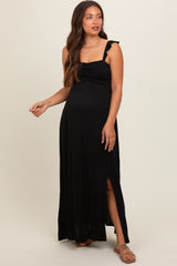 Black Ruffle Strap Maternity Maxi Dress