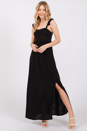 Black Ruffle Strap Maxi Dress