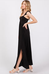 Black Ruffle Strap Maxi Dress