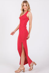 Red Striped Side Slit Maxi Dress