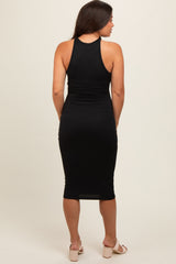 Black Fitted Racer Back Maternity Midi Dress