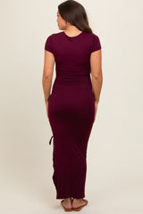 Burgundy Side Slit Maternity Maxi Dress