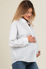 White Striped Maternity Button Down Top