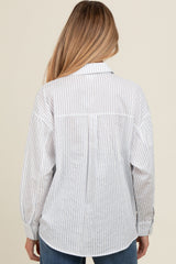 White Striped Maternity Button Down Top