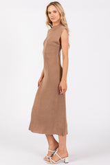 Mocha Knit Mock Neck Midi Dress