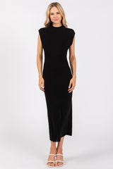 Black Knit Mock Neck Midi Dress