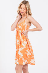 Orange Floral Back Cutout Dress