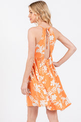 Orange Floral Back Cutout Dress