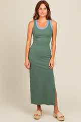 Olive Colorblock Side Slit Maxi Dress