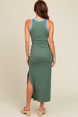 Olive Colorblock Side Slit Maxi Dress