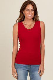 Red Basic Ribbed Knit Tank