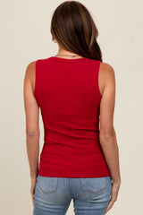 Red Basic Ribbed Knit Tank