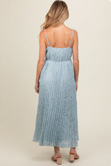 Light Blue Floral Pleated Maternity Maxi Dress