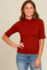 Rust Lettuce Trim Mock Neck Top