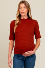 Rust Lettuce Trim Mock Neck Maternity Top