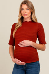 Rust Lettuce Trim Mock Neck Maternity Top