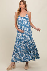 Blue Printed Maternity Maxi Dress