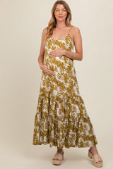 Dark Yellow Printed Maternity Maxi Dress