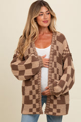 Brown Mixed Check Pattern Chunky Maternity Cardigan