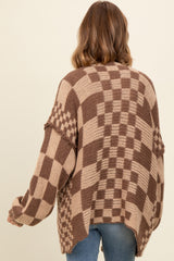 Brown Mixed Check Pattern Chunky Cardigan