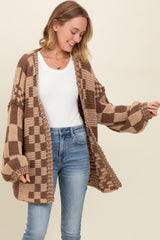 Brown Mixed Check Pattern Chunky Cardigan