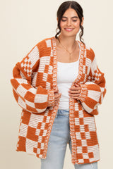 Rust Mixed Check Pattern Chunky Maternity Cardigan