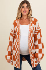 Rust Mixed Check Pattern Chunky Maternity Cardigan