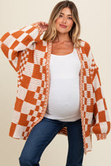 Rust Mixed Check Pattern Chunky Maternity Cardigan