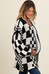 Black Mixed Check Pattern Chunky Maternity Cardigan