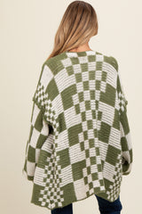 Olive Mixed Check Pattern Chunky Maternity Cardigan