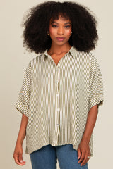 Olive Striped Oversized Maternity Blouse