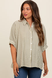 Olive Striped Oversized Maternity Blouse