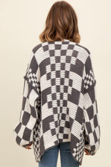 Charcoal Mixed Check Pattern Chunky Cardigan