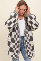 Charcoal Mixed Check Pattern Chunky Maternity Cardigan