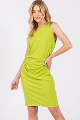 Lime Ruched Sleeveless Fitted Dress