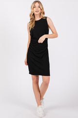 Black Ruched Sleeveless Maternity Fitted Dress