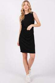 Black Ruched Sleeveless Fitted Dress