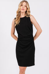 Black Ruched Sleeveless Fitted Dress