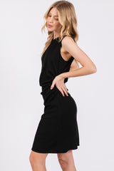 Black Ruched Sleeveless Fitted Dress