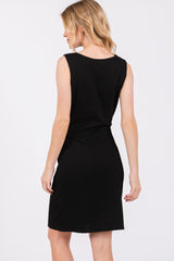 Black Ruched Sleeveless Fitted Dress