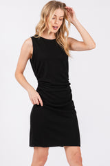 Black Ruched Sleeveless Fitted Dress