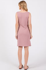 Mauve Ruched Sleeveless Fitted Dress