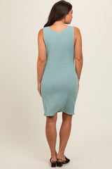 Turquoise Ruched Sleeveless Maternity Fitted Dress