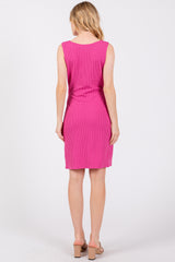 Fuchsia Ruched Sleeveless Fitted Dress