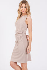 Beige Ruched Sleeveless Fitted Dress