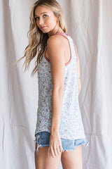 Light Blue Floral V-Neck Tank Top