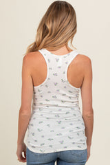 White Floral Print Button Front Maternity Tank Top