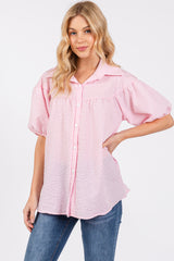 Pink Plaid Button Down Top