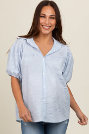 Blue Plaid Button Down Maternity Top